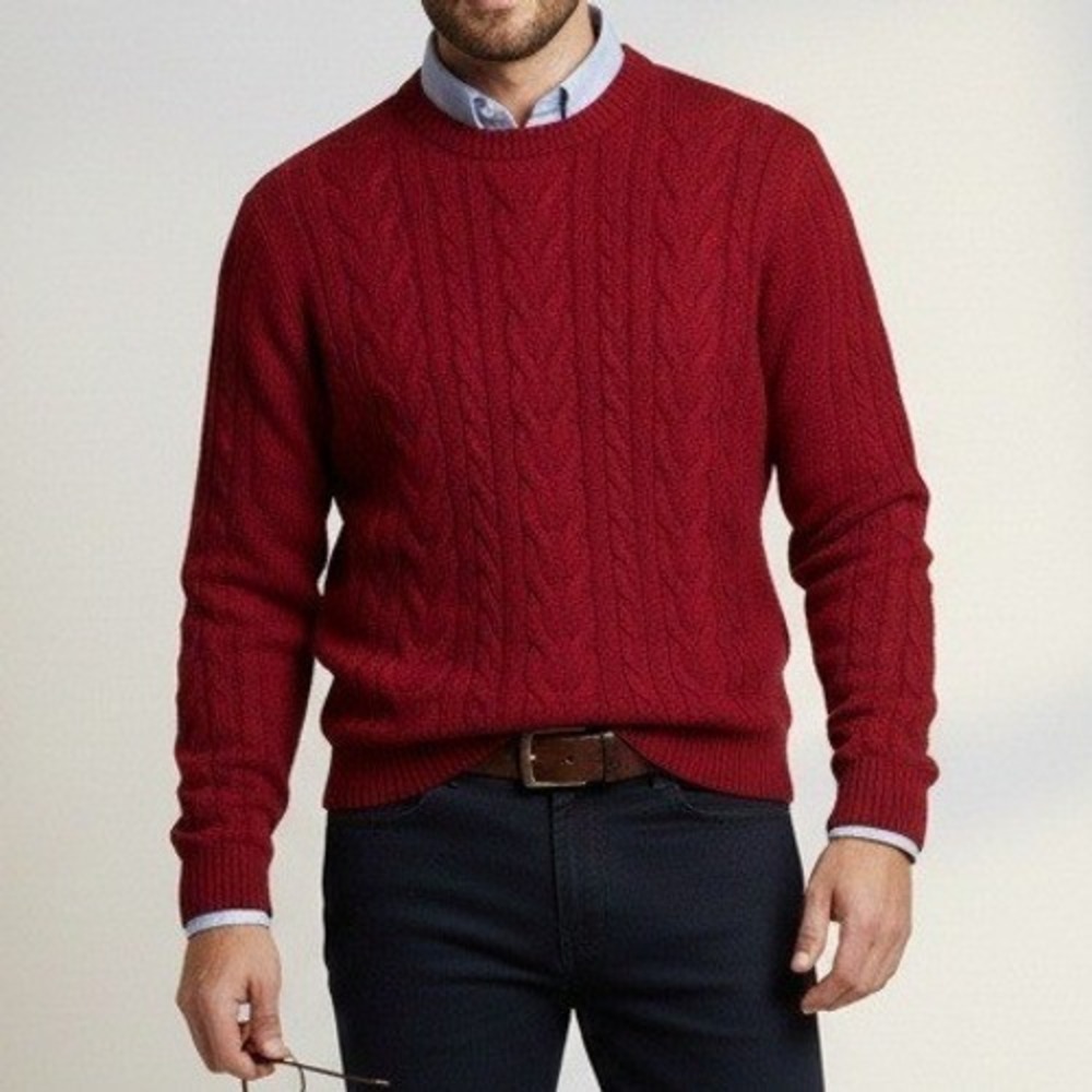 Eddie Bauer Red‎ Cable Knit Sweater Mens L Vintage Hong Kong 100% Cotton Chunky - Picture 1 of 7